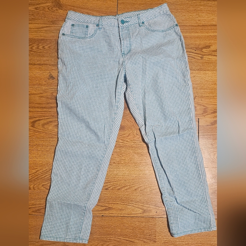 DG2 Diane Gilman Blue Checkered Straight Leg Jeans